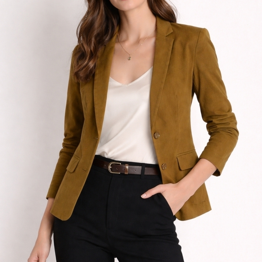 NWT, TANDEM stretch Mustard Wool Viscose Fitted Single-breasted Blazer Size M